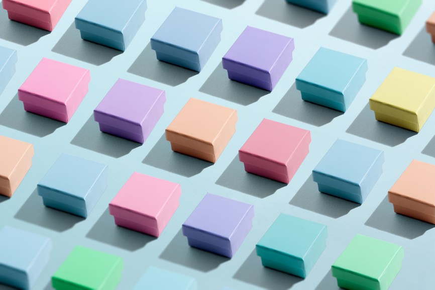 Colored boxes representing container servics in a row Colored boxes representing container servics in a row